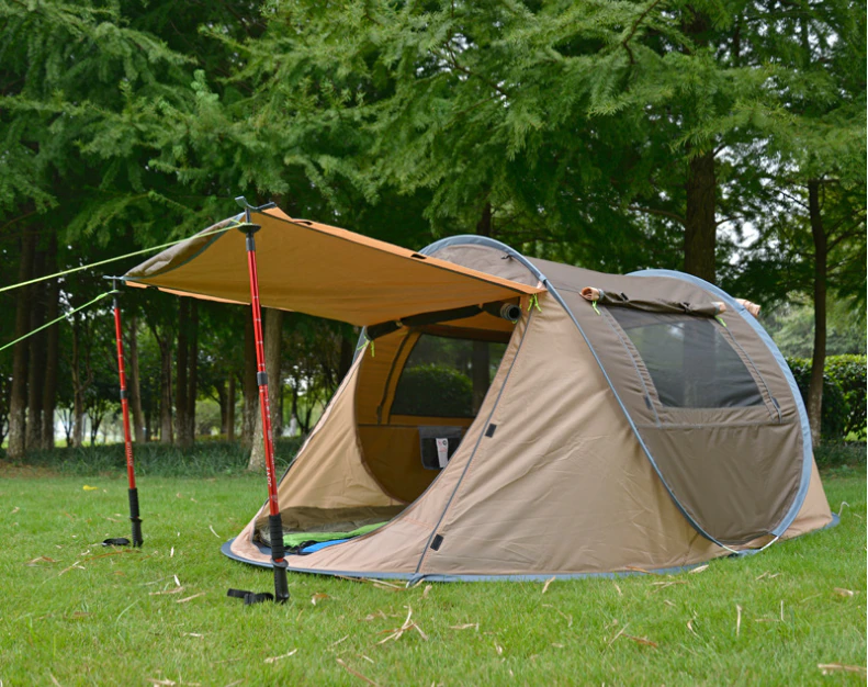 Cheap Goat Tents Hand toss the beach tent outdoor mountaineering camping automatic tent family beach camping full waterproof tent Tents 